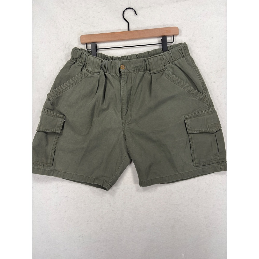 Vintage Ocean Pacific OP Cargo Shorts Mens XL Olive Green Canvas Elastic Waist